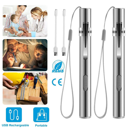 2-Pieces: Stainless Steel Flashlight Repair Water Resistant for Medical Students