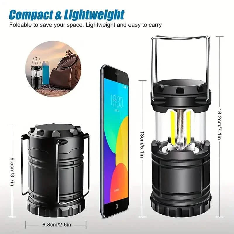 2-Pieces: Super Bright LED Camping Lantern - Portable and Collapsible Emergency Flashlight with Battery Power