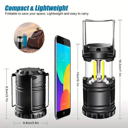2-Pieces: Super Bright LED Camping Lantern - Portable and Collapsible Emergency Flashlight with Battery Power
