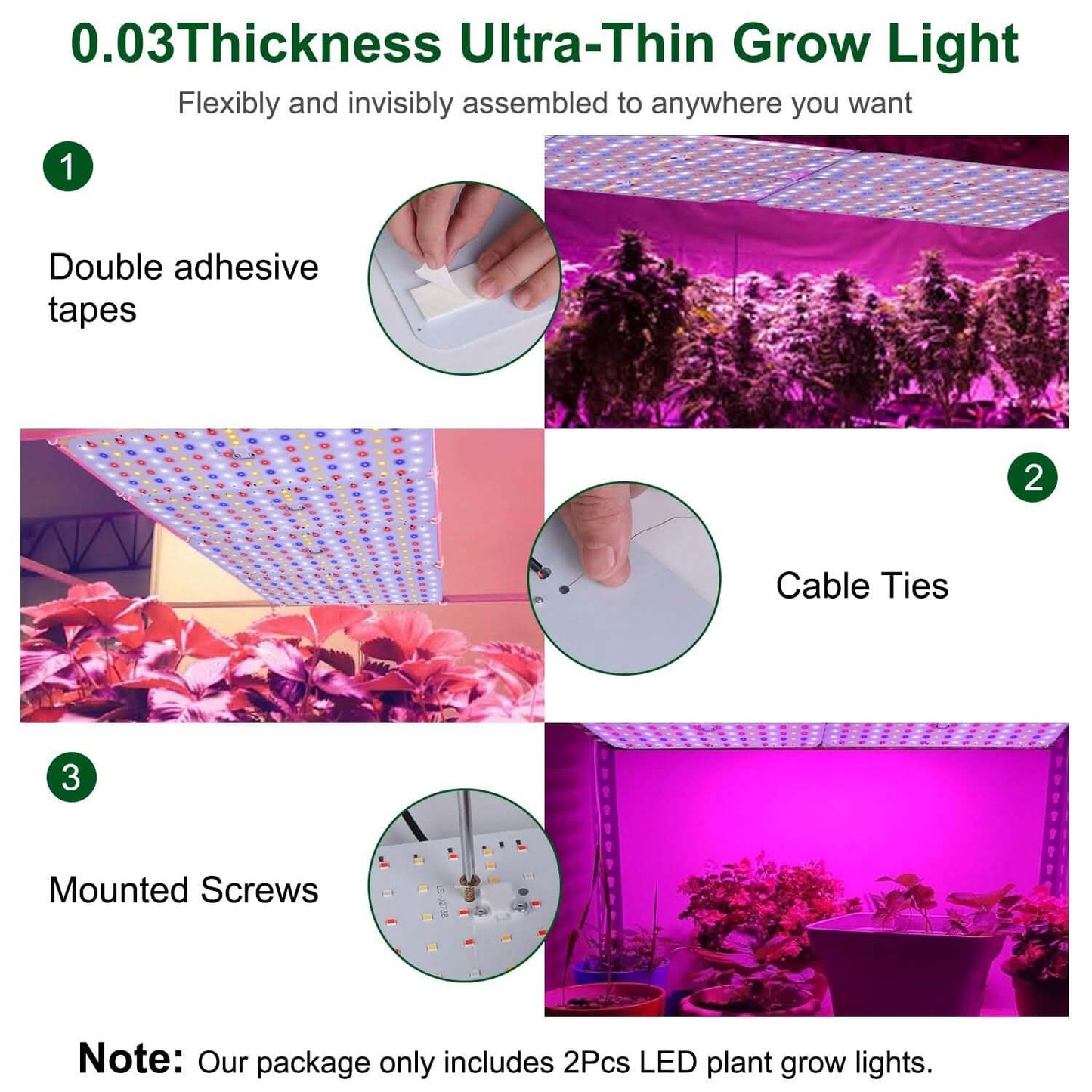 2-Pieces: Ultra-Thin LED Grow Lights for Indoor Plants with 126 LEDs