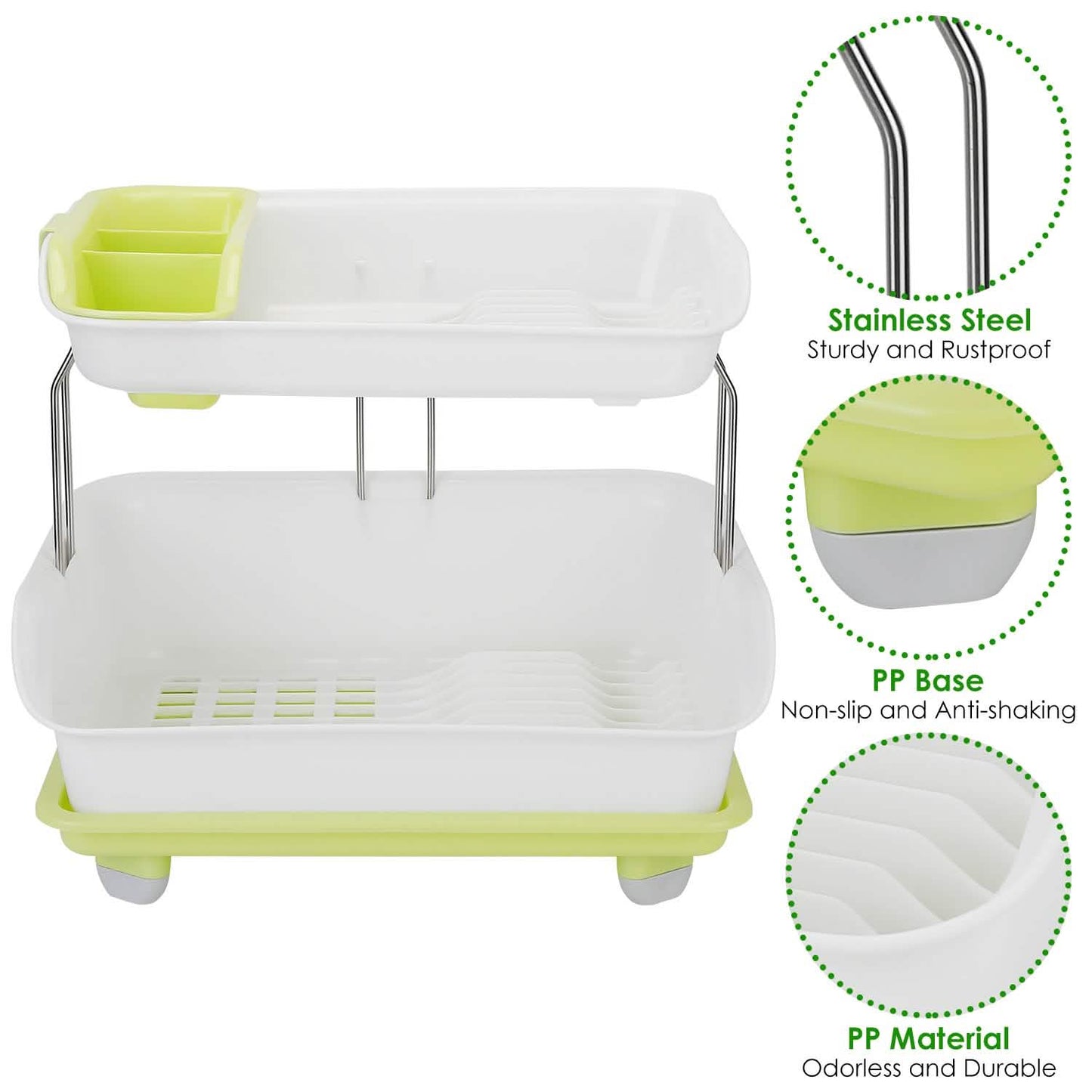 2-Tier Dish Drying Rack Cutlery Drainer