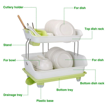 2-Tier Dish Drying Rack Cutlery Drainer