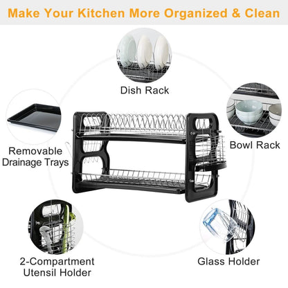 2-Tier Dish Drying Rack Drainboard Set