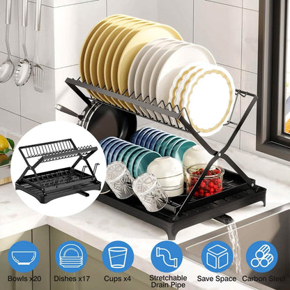 2-Tier Dish Drying Rack with Cup Holder and Drainboard