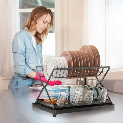 2-Tier Dish Drying Rack with Cup Holder and Drainboard