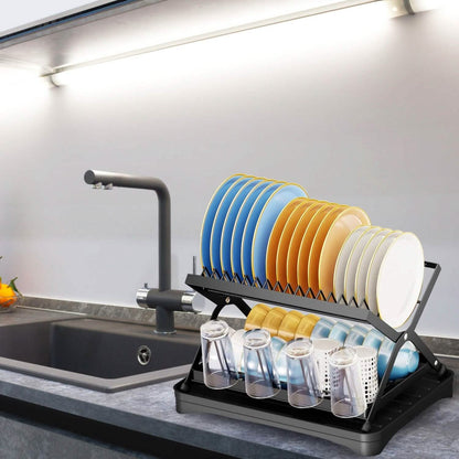 2-Tier Dish Drying Rack with Cup Holder and Drainboard