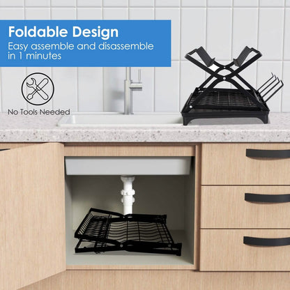 2-Tier Dish Drying Rack with Cup Holder and Drainboard