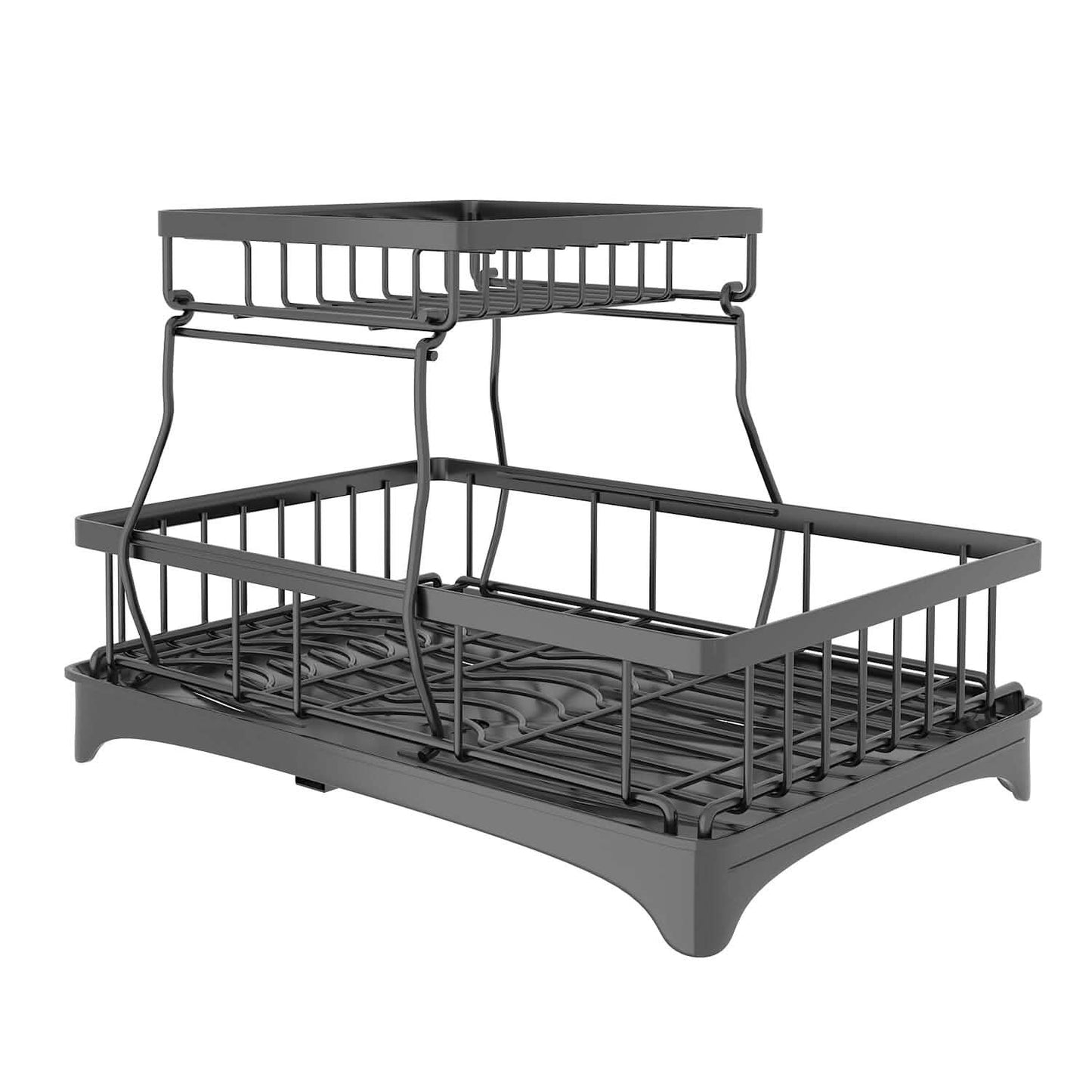 2-Tier Dish Rack Drainer Organizer Set with Utensil Cup Holder Rack Swivel Spout