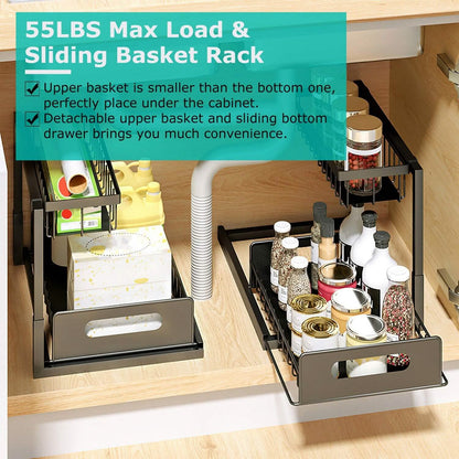 2-Tier Under Sink Organizer Pull Out Basket Storage