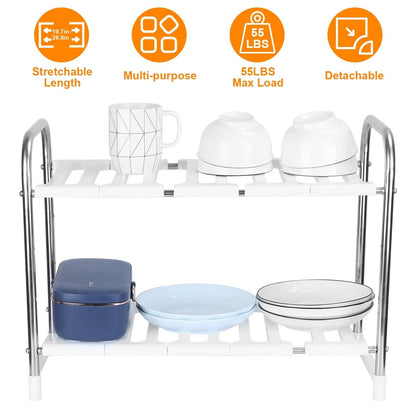2-Tier Under Sink Organizer Retractable Kitchen Rack Holder
