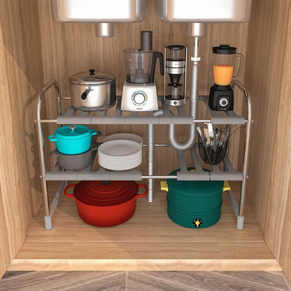 2-Tier Under Sink Organizer Retractable Kitchen Rack Holder