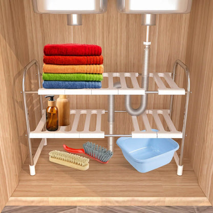 2-Tier Under Sink Organizer Retractable Kitchen Rack Holder