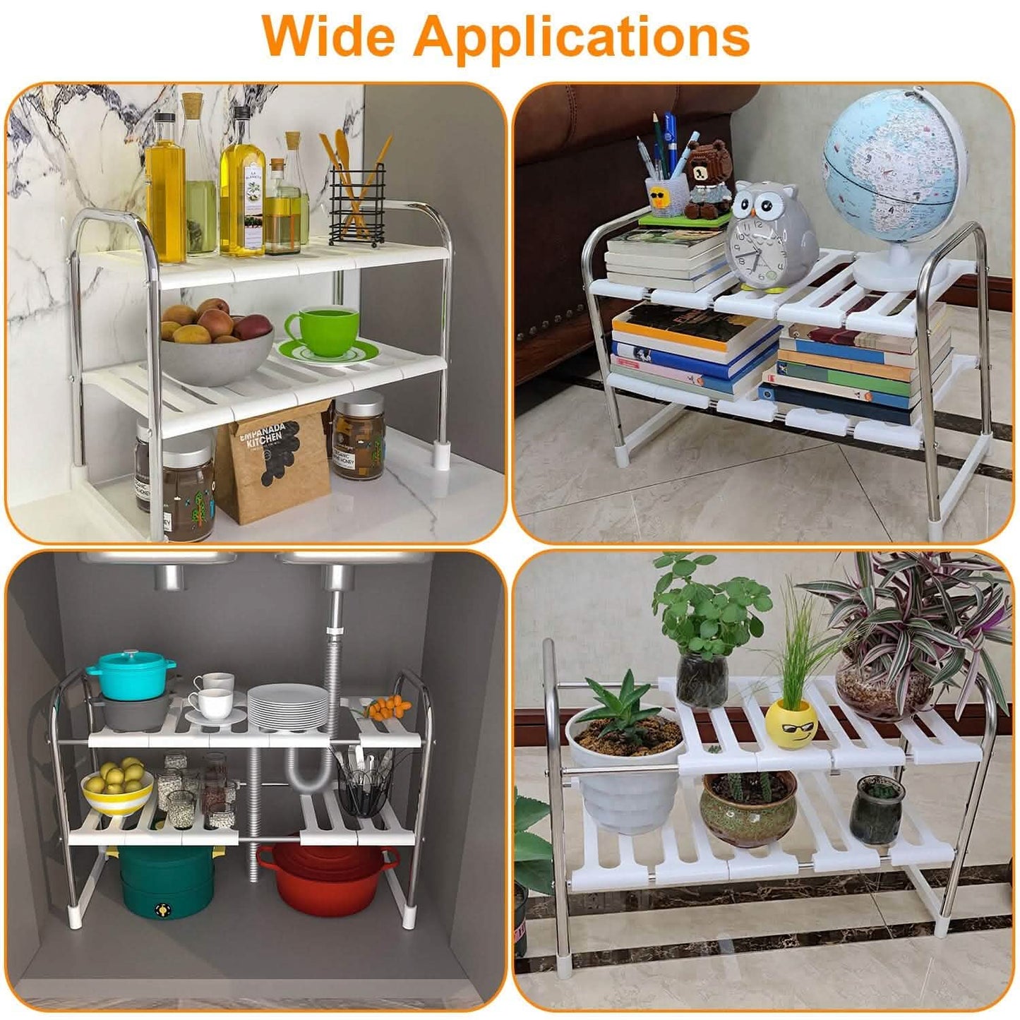 2-Tier Under Sink Organizer Retractable Kitchen Rack Holder