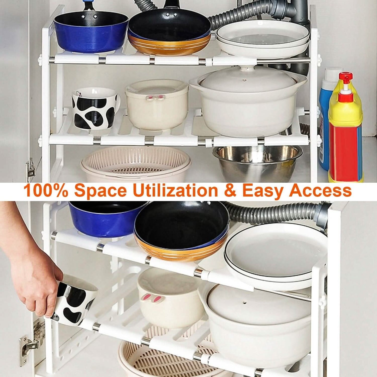 2-Tier Under Sink Organizer Retractable Space Saving Storage