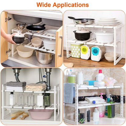2-Tier Under Sink Organizer Retractable Space Saving Storage