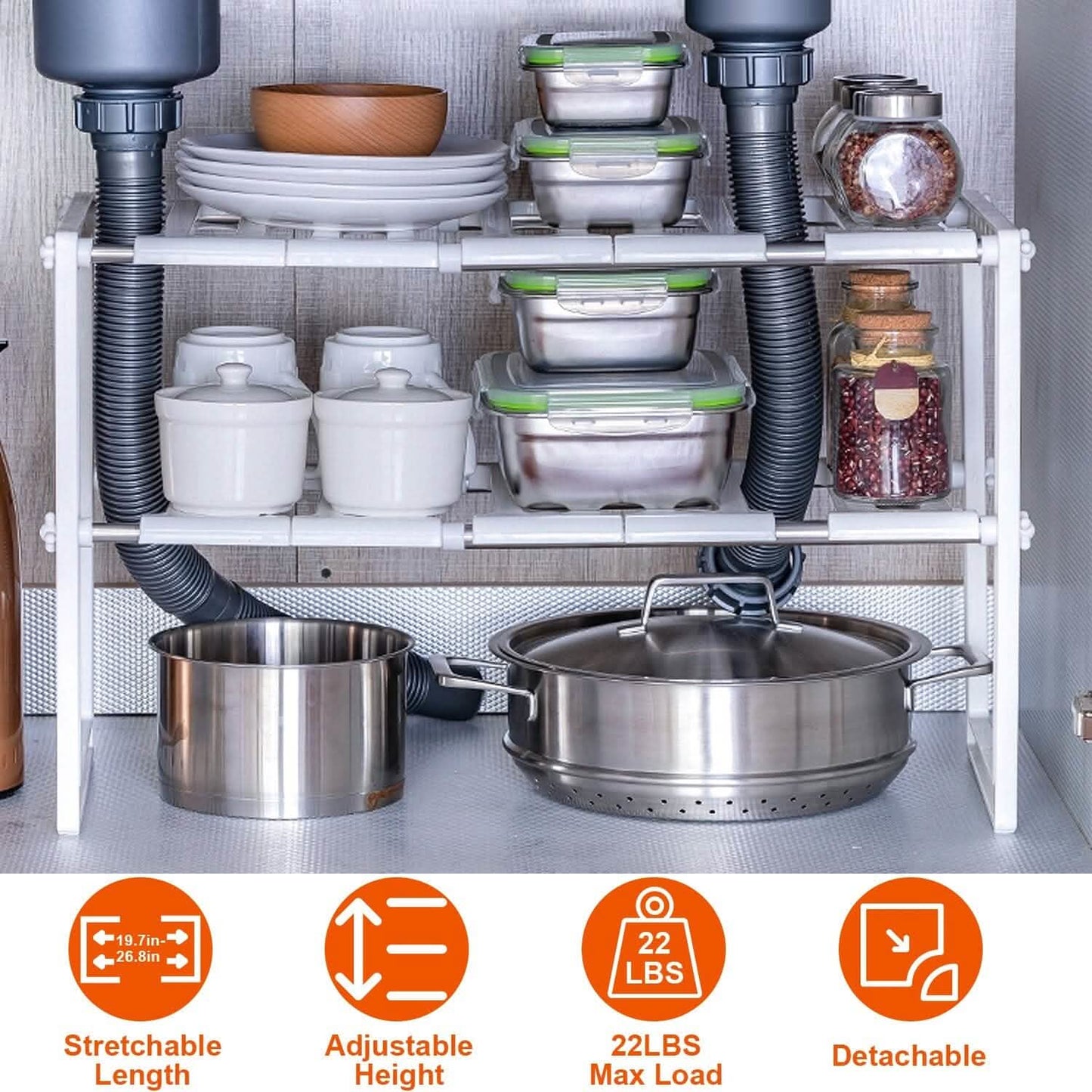 2-Tier Under Sink Organizer Retractable Space Saving Storage