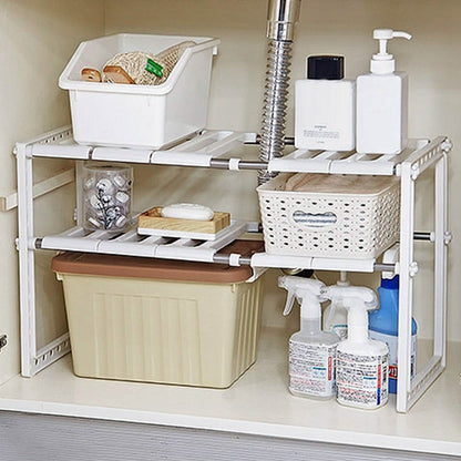 2-Tier Under Sink Organizer Retractable Space Saving Storage