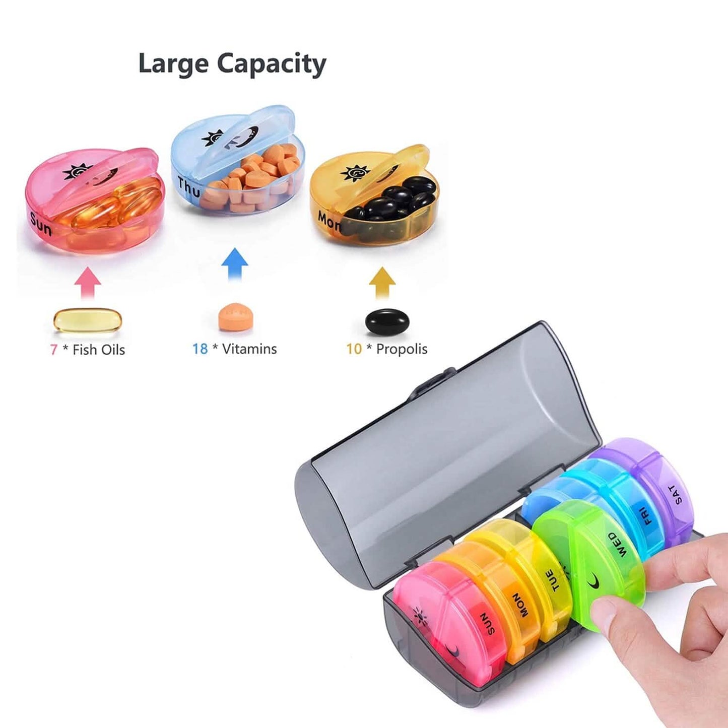 2 Times A Day AM PM Weekly Pill Organizer Large Daily Pill Box With Black Case For Travel