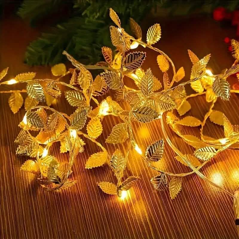 20 LED Golden Leaf Fairy Lights