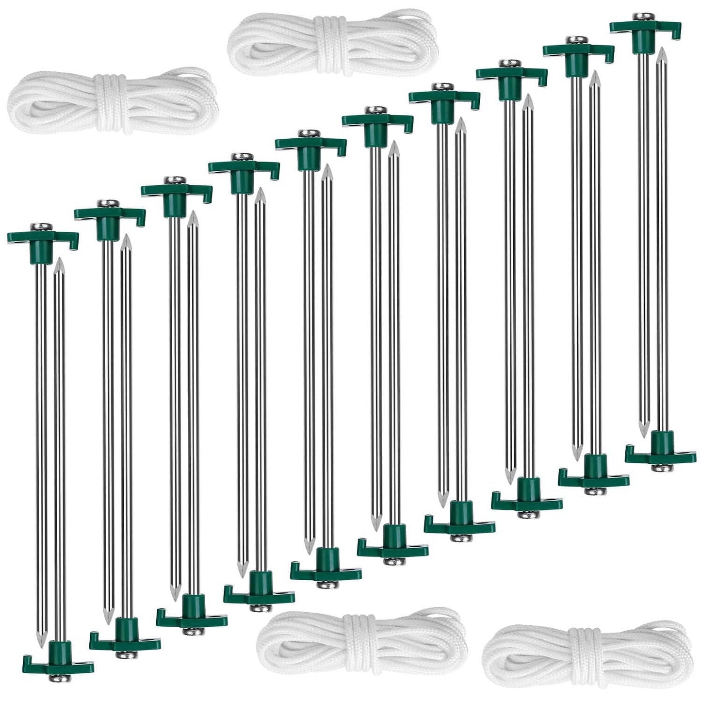 20-Piece: 9.8-Inch Tent Pegs Ropes Set