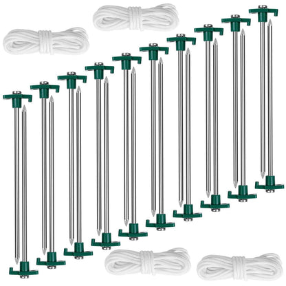 20-Piece: 9.8-Inch Tent Pegs Ropes Set