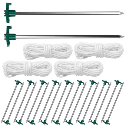 20-Piece: 9.8-Inch Tent Pegs Ropes Set