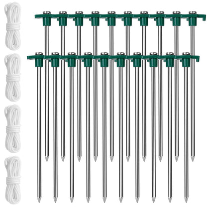 20-Piece: 9.8-Inch Tent Pegs Ropes Set