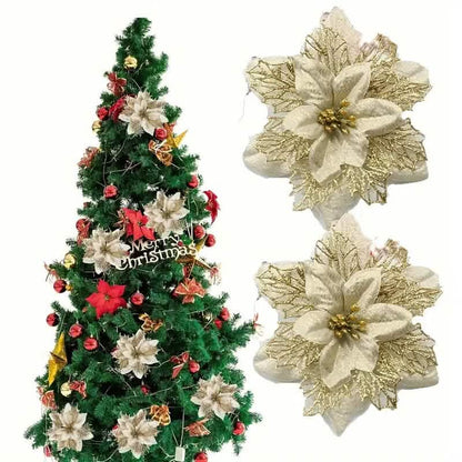20-Pieces: Artificial Poinsettia Flowers Christmas Ornament