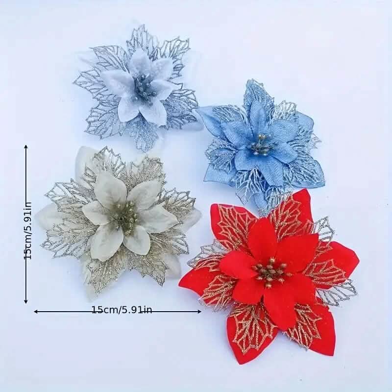 20-Pieces: Artificial Poinsettia Flowers Christmas Ornament