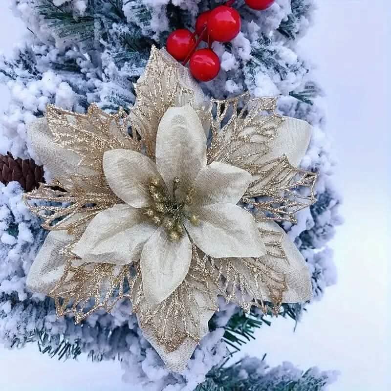 20-Pieces: Artificial Poinsettia Flowers Christmas Ornament