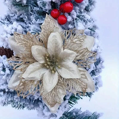 20-Pieces: Artificial Poinsettia Flowers Christmas Ornament
