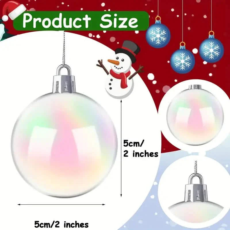 20-Pieces: Clear Iridescent Plastic Ornaments Balls for Crafts