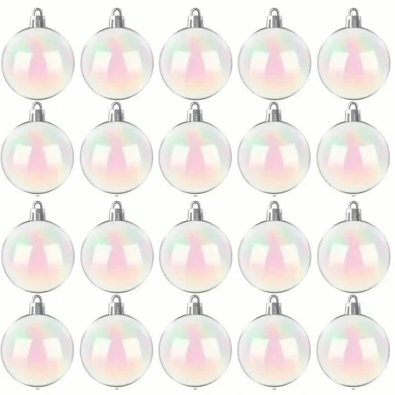 20-Pieces: Clear Iridescent Plastic Ornaments Balls for Crafts