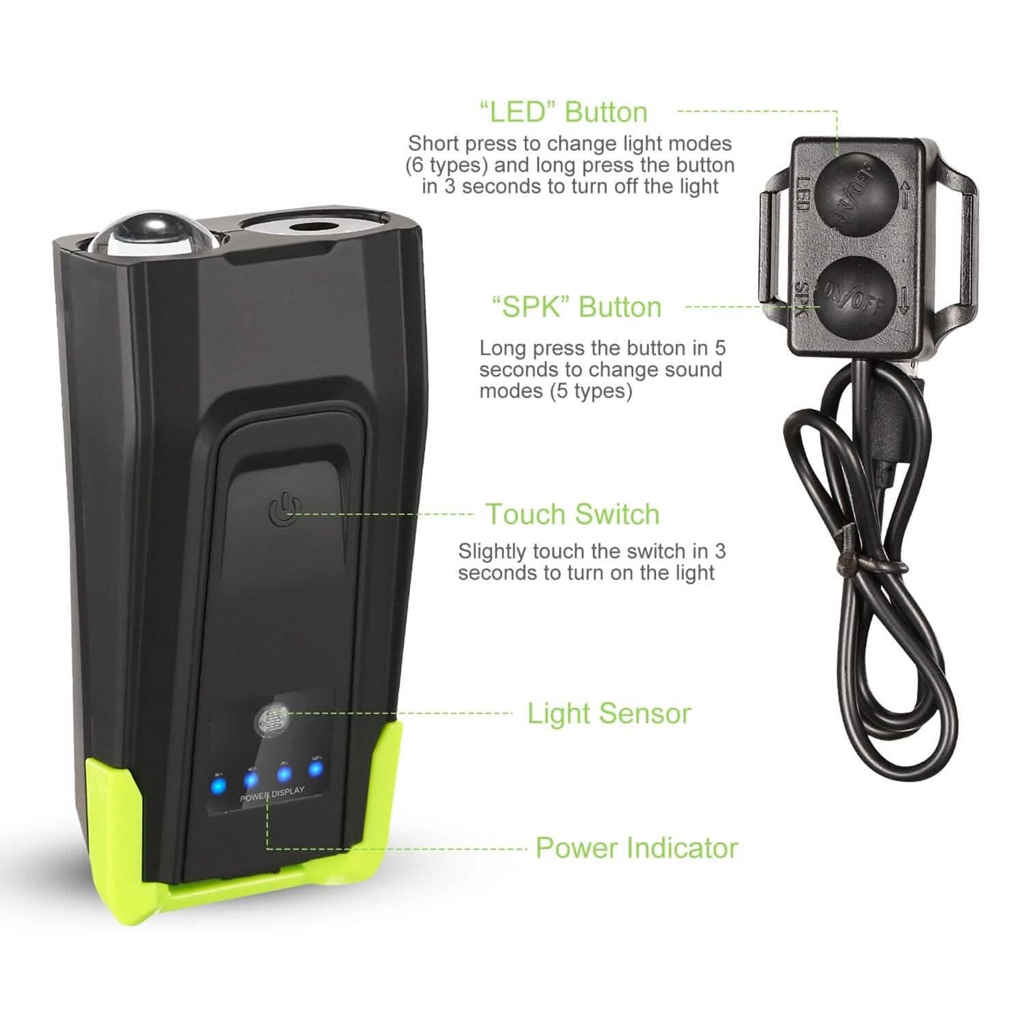 20000LM Bike Front Light with 120dB Loud Horn