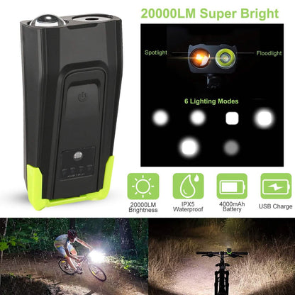 20000LM Bike Front Light with 120dB Loud Horn