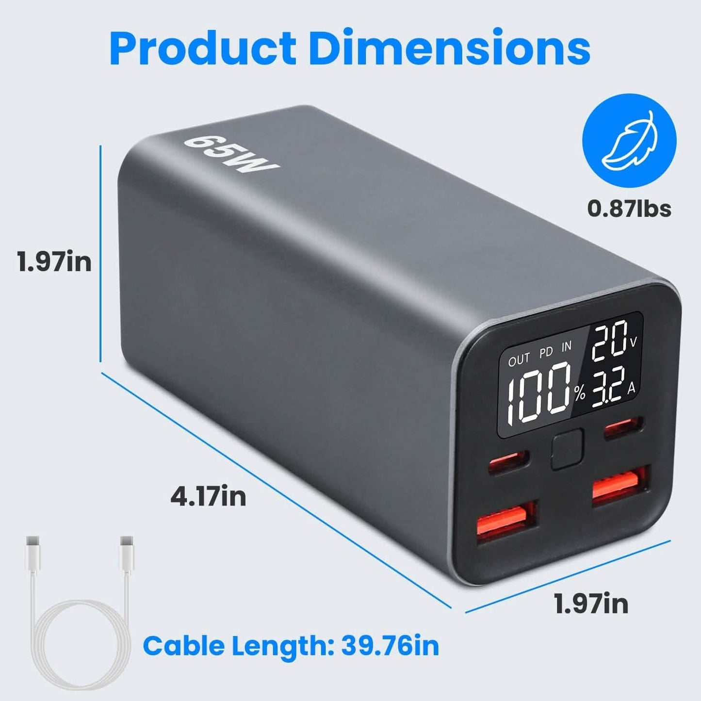 20000mah 65W USB-C PD Laptop Power Bank Fast Charging