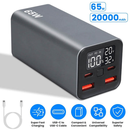 20000mah 65W USB-C PD Laptop Power Bank Fast Charging