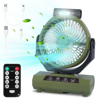 20000mAh Rechargeable Oscillating Camping Fan with Flashlight Hanging Hook Remote Control