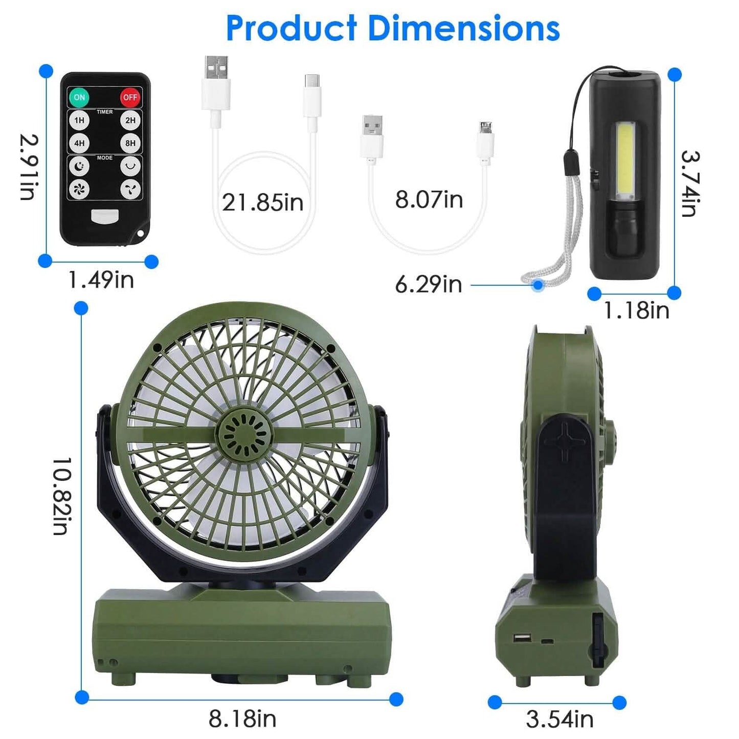 20000mAh Rechargeable Oscillating Camping Fan with Flashlight Hanging Hook Remote Control