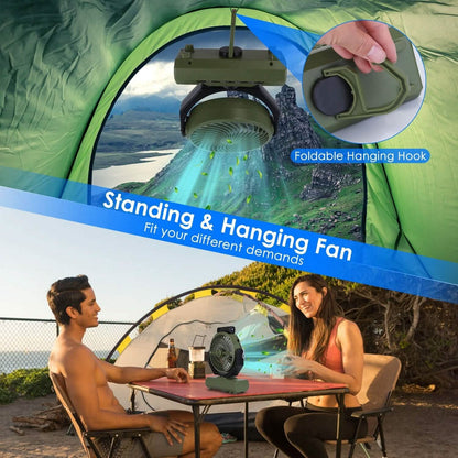 20000mAh Rechargeable Oscillating Camping Fan with Flashlight Hanging Hook Remote Control