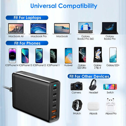 200W Fast Wall Charger with 6 Charging Ports Desktop USB Charging Station