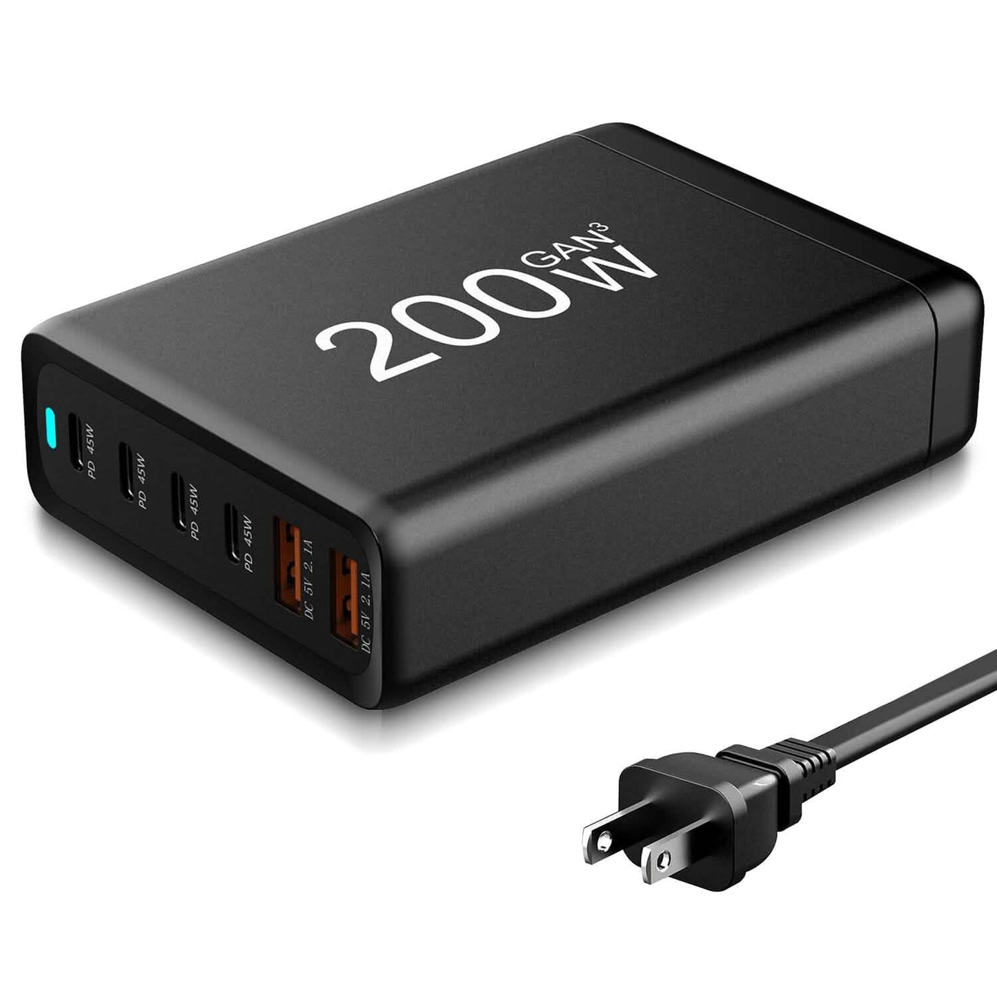 200W Fast Wall Charger with 6 Charging Ports Desktop USB Charging Station