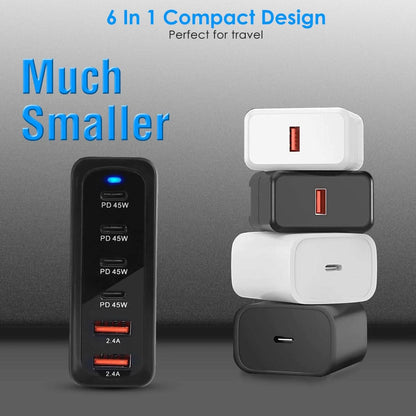 200W Fast Wall Charger with 6 Charging Ports Desktop USB Charging Station