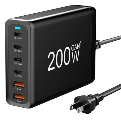 200W Fast Wall Charger with 6 Charging Ports Desktop USB Charging Station