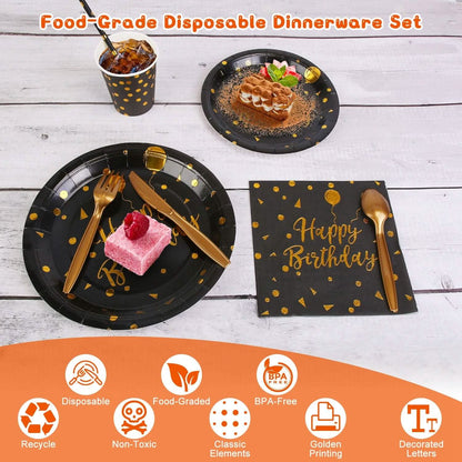 201 Pieces: Black Gold Disposable Dinnerware Set