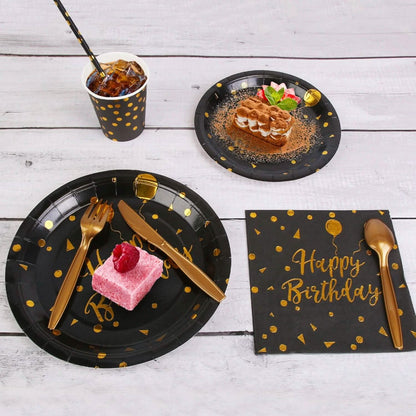 201 Pieces: Black Gold Disposable Dinnerware Set