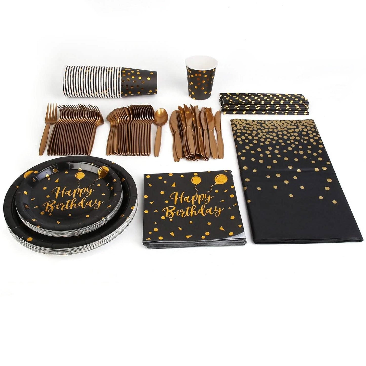 201 Pieces: Black Gold Disposable Dinnerware Set