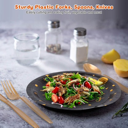 201 Pieces: Black Gold Disposable Dinnerware Set