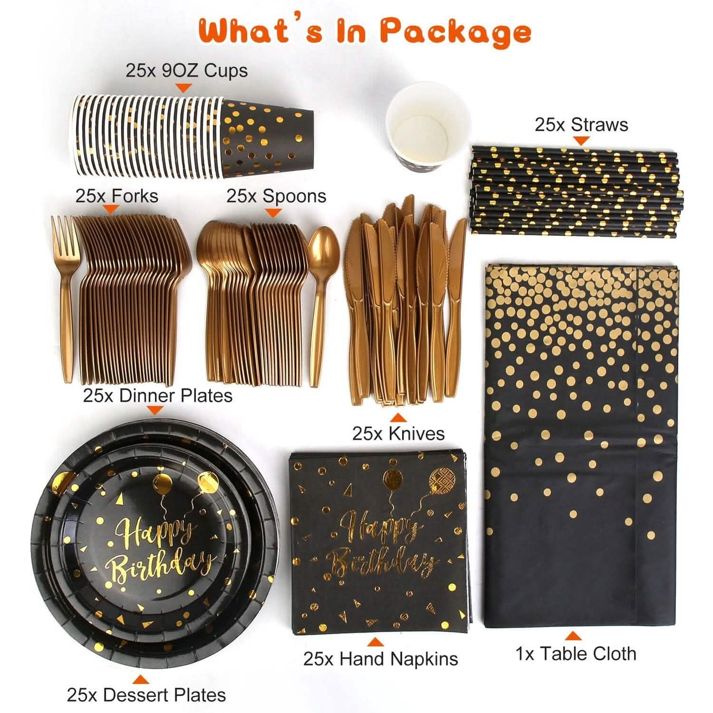 201 Pieces: Black Gold Disposable Dinnerware Set
