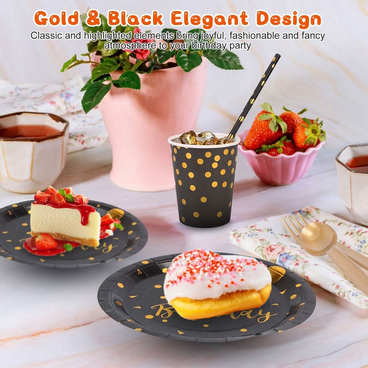201 Pieces: Black Gold Disposable Dinnerware Set